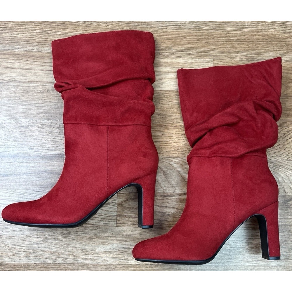 Dream Pairs Slouchy Mid-Calf Faux Suede Red Boots Women's Size 10 NEW